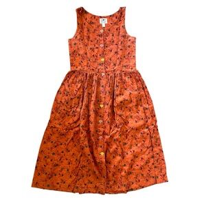 Vintage Orange Floral Fall Sleeveless Dress Sz Small